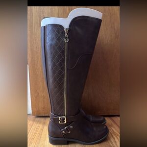 Brown Knee-High Boots with Quilted Design